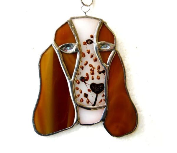 Basset Stained Glass Dog Suncatcher Hound Brown White Handmade - Image 2