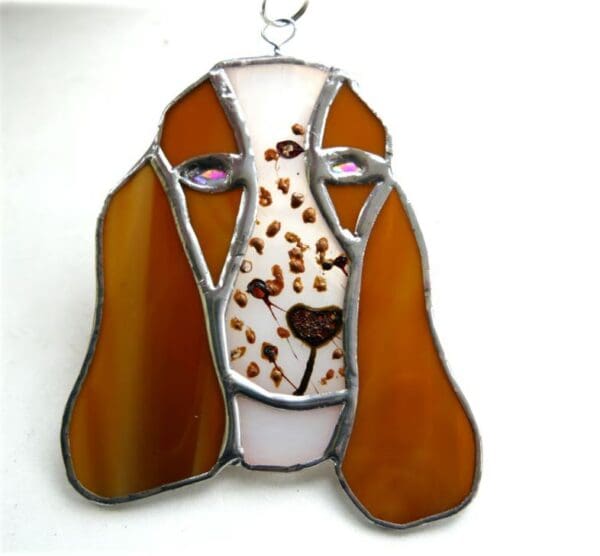 Basset Stained Glass Dog Suncatcher Hound Brown White Handmade - Image 3