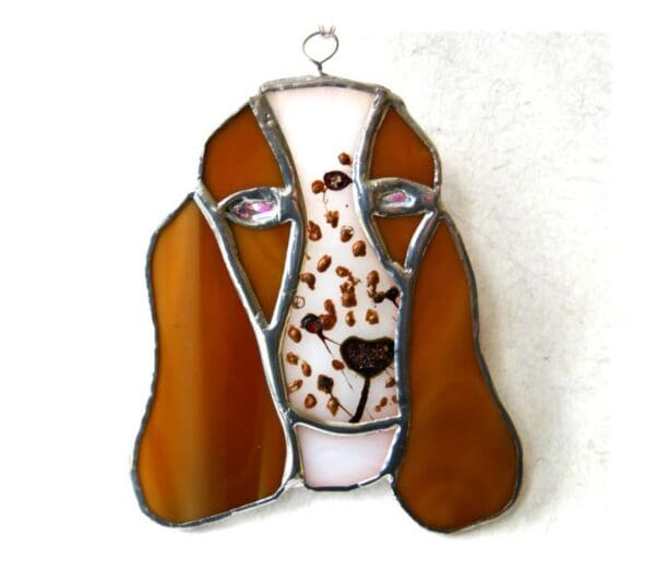Basset Stained Glass Dog Suncatcher Hound Brown White Handmade - Image 4