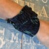 Green slip on stretch bracelet with flat twist repurposed fabric eco friendly - Image 2