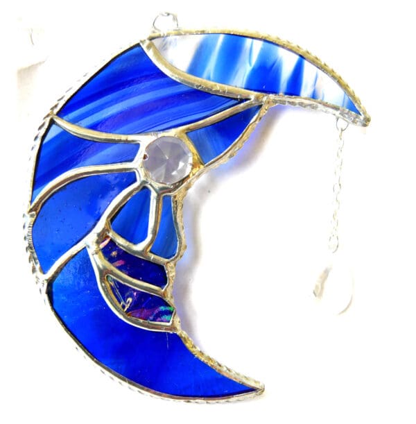 Moon and Star Suncatcher Stained Glass Blue - Image 3