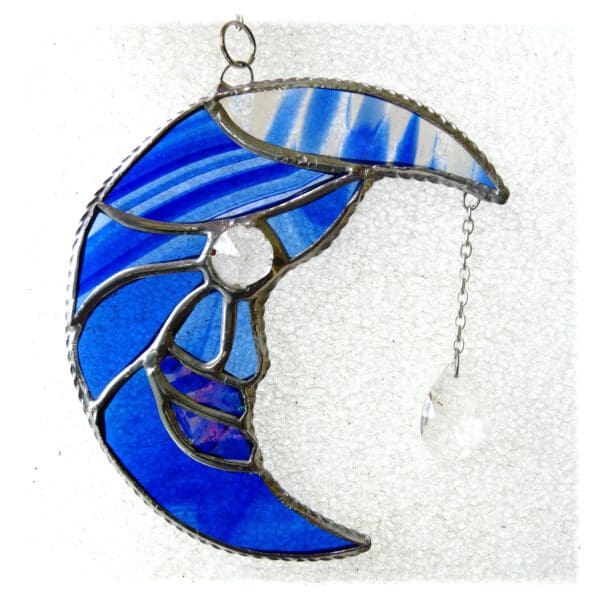 Moon and Star Suncatcher Stained Glass Blue - Image 4