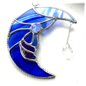 Moon star crystal stained glass suncatcher lightcatcher handmade blue