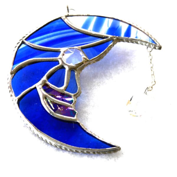 Moon and Star Suncatcher Stained Glass Blue - Image 2