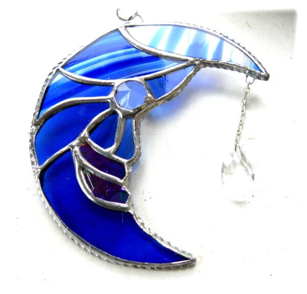 Moon star crystal stained glass suncatcher lightcatcher handmade blue
