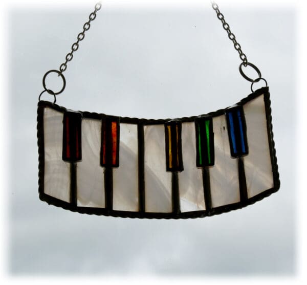 Piano Keyboard Stained Glass Suncatcher Handmade Rainbow - Image 2