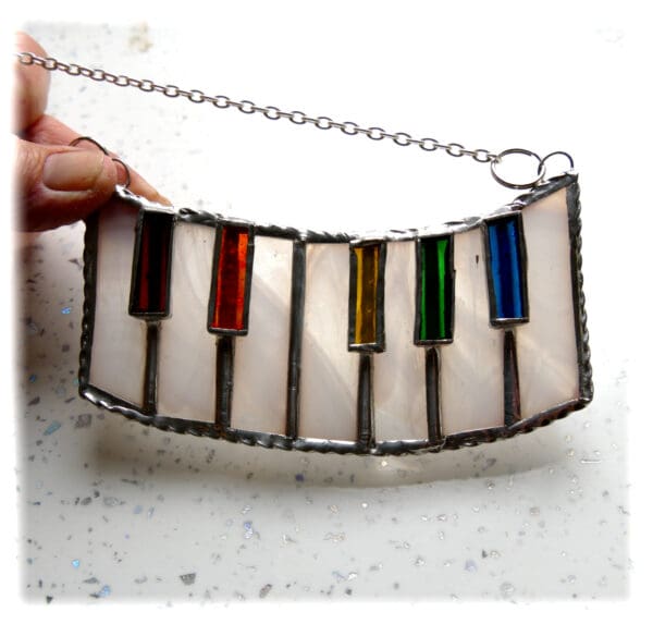 Piano Keyboard Stained Glass Suncatcher Handmade Rainbow - Image 3