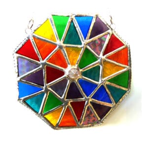 rainbow patchwork octagon stained glass suncatcher handmade