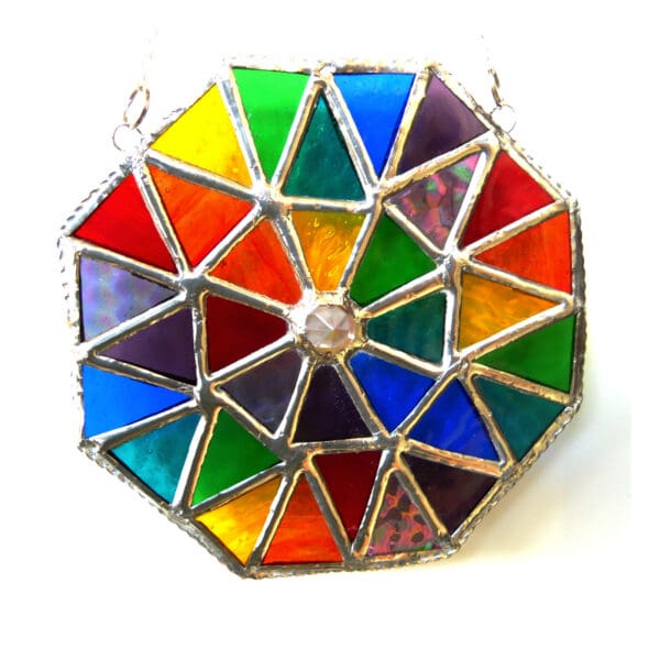 rainbow patchwork octagon stained glass suncatcher handmade