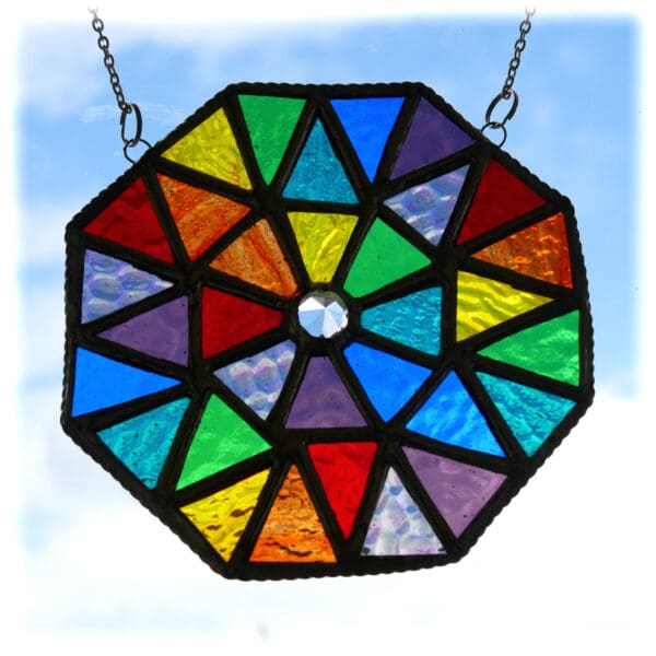 Patchwork Rainbow Octagon Stained Glass Suncatcher - Image 4