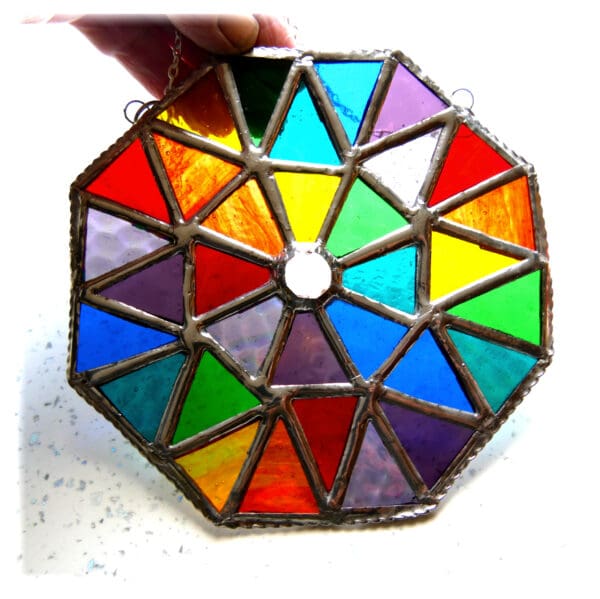 Patchwork Rainbow Octagon Stained Glass Suncatcher - Image 3