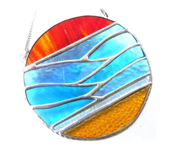 Sea Ring Stained Glass Sunset Handmade Seaside Waves - Image 2
