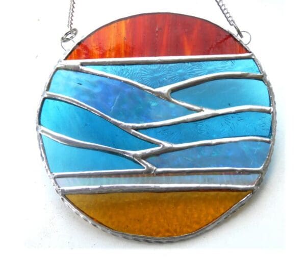 Sea Ring Stained Glass Sunset Handmade Seaside Waves - Image 3