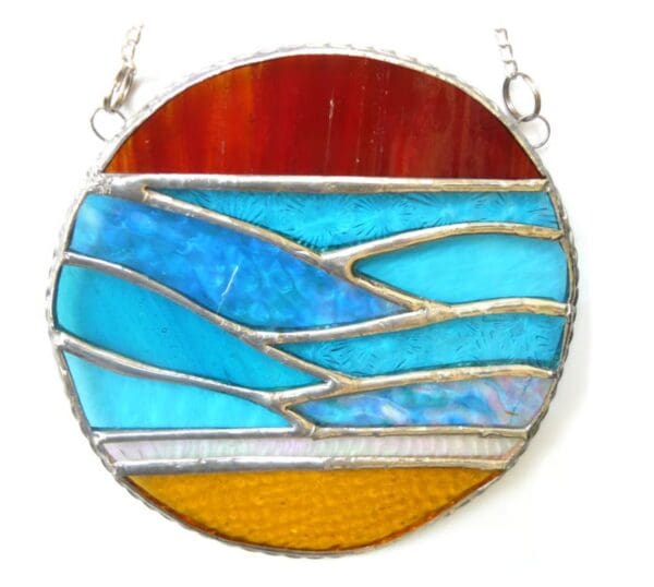 Sea Ring Stained Glass Sunset Handmade Seaside Waves - Image 4