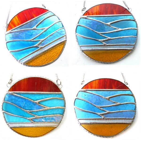 Sea Ring Stained Glass Sunset or Blue Sky Handmade Seaside Waves - Image 2