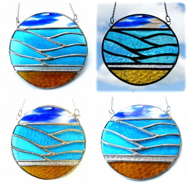 Sea Ring Stained Glass Sunset or Blue Sky Handmade Seaside Waves - Image 3