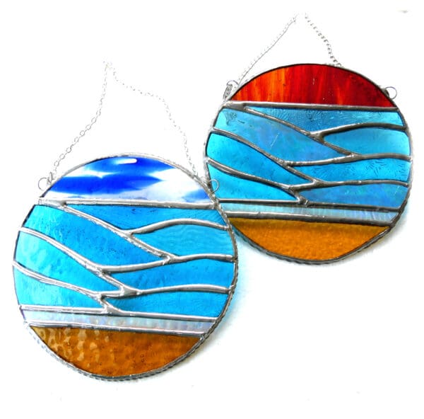 Sea Ring Stained Glass Sunset or Blue Sky Handmade Seaside Waves - Image 4