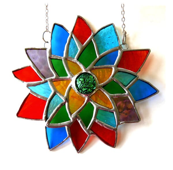 Succulent Flower Abstract Stained Glass Suncatcher Handmade - Image 4