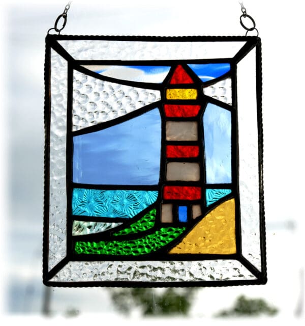 lighthouse stained glass framed suncatcher picture