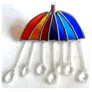 Umbrella Parasol Stained glass suncatcher raindrop crystals handmade