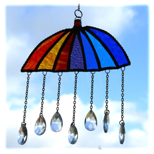 Umbrella Stained Glass Suncatche Parasol Raindrop Crystal Handmade - Image 3
