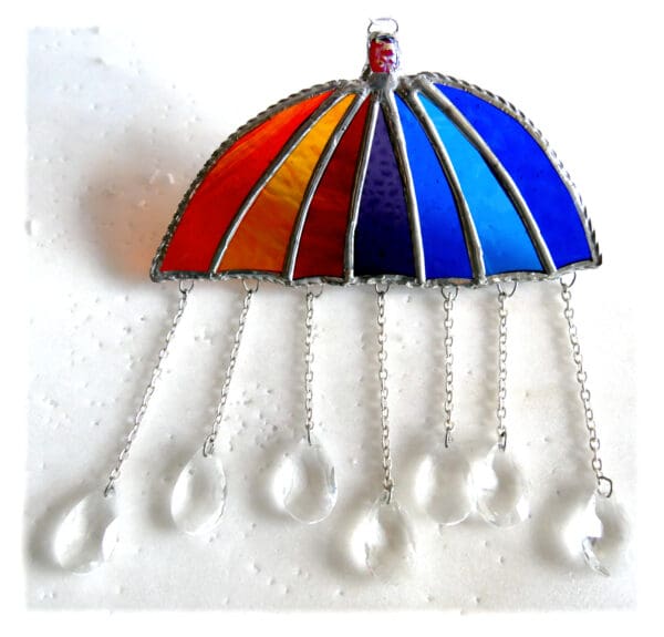 Umbrella Parasol Stained glass suncatcher raindrop crystals handmade