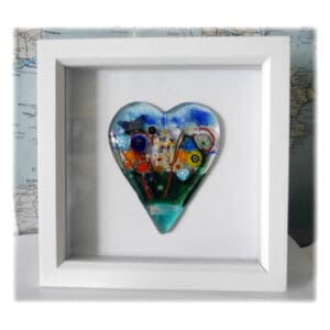 Fused glass heart garden picture handmade unique