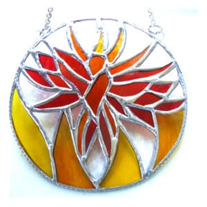 phoenix stained glass suncatcher handmade fire flames bird mythical