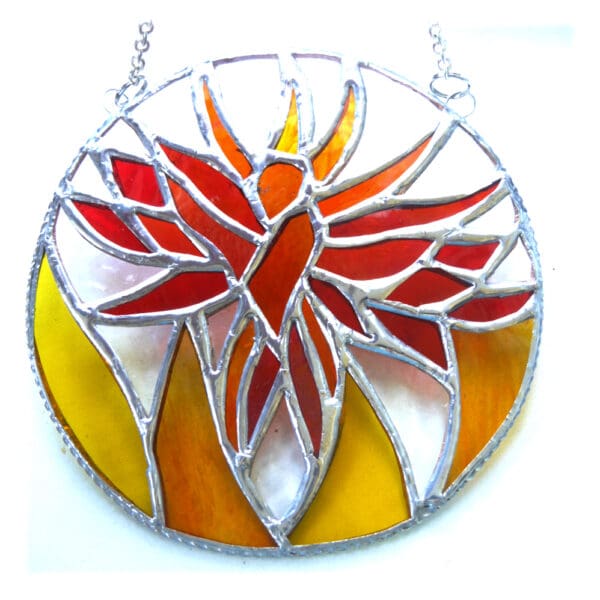 phoenix stained glass suncatcher handmade fire flames bird mythical