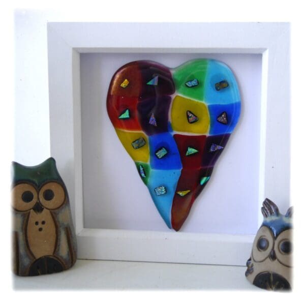 fused rainbow heart box framed dichroic handmade gift