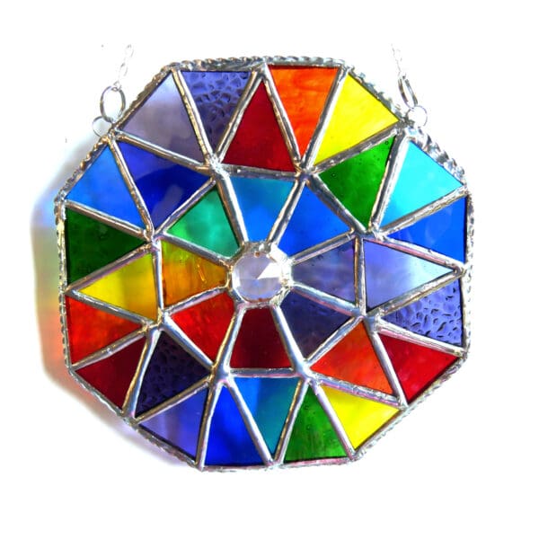 Patchwork Rainbow Octagon Stained Glass Suncatcher - Image 4
