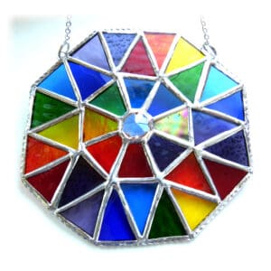 rainbow patchwork octagon stained glass suncatcher handmade