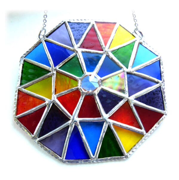 rainbow patchwork octagon stained glass suncatcher handmade
