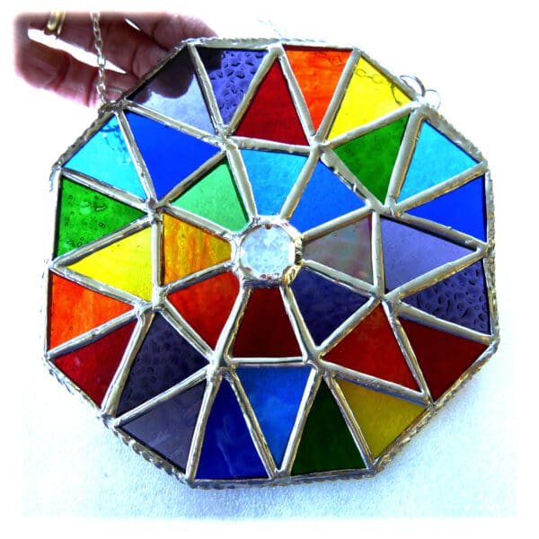 Patchwork Rainbow Octagon Stained Glass Suncatcher - Image 3