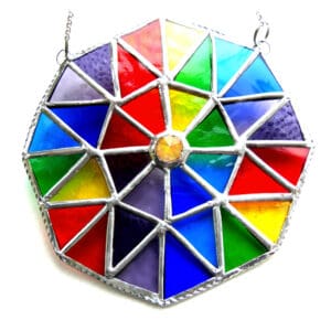 Rainbow octagon patchwork stained glass suncatcher handmade