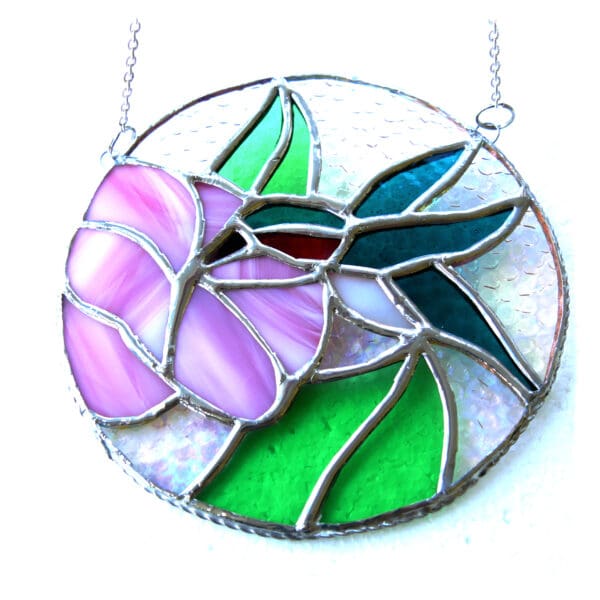 Hummingbird Flower Stained Glass Suncatcher Ring Handmade - Image 2