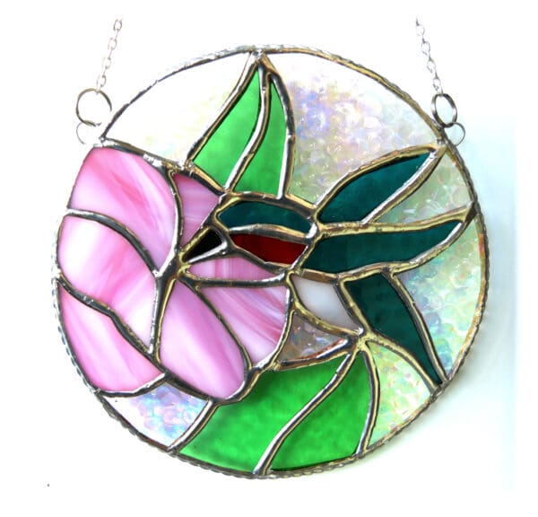 Hummingbird Flower Stained Glass Suncatcher Ring Handmade - Image 3