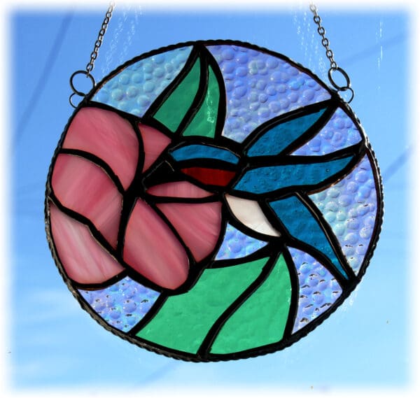 Hummingbird Flower Stained Glass Suncatcher Ring Handmade - Image 4