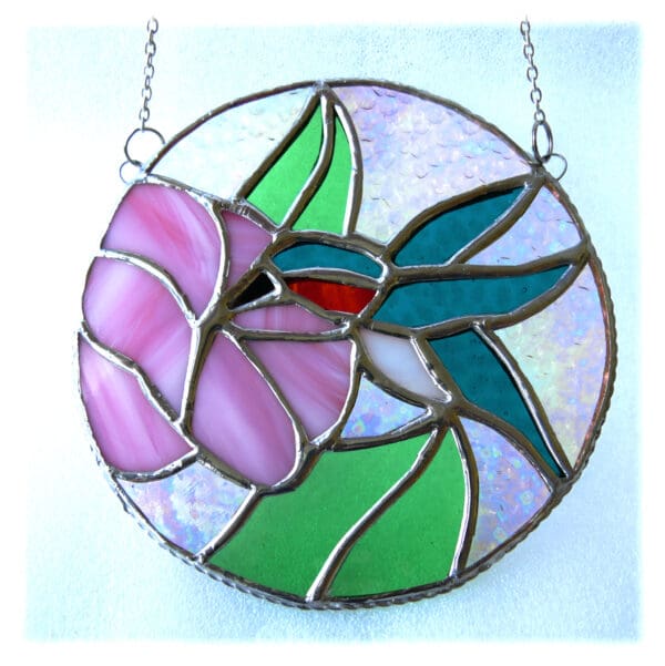 Hummingbird flower ring stained glass suncatcher handmade britain gift