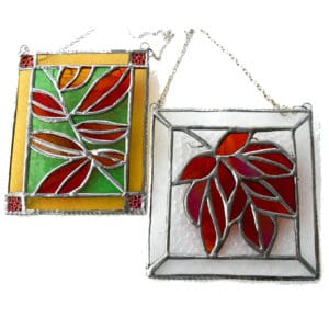 Leaf stained glass suncatcher autumn maple red handmade