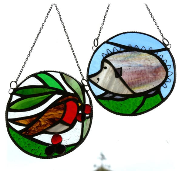 Robin or Hedgehog Stained Glass Ring Suncatcher - Image 4