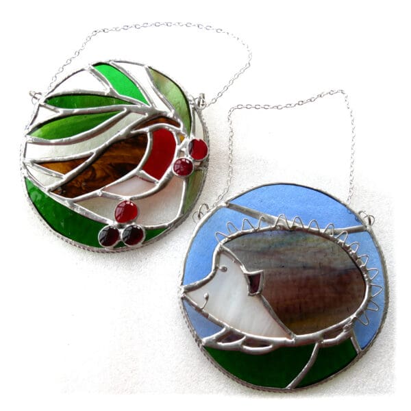 Robin or Hedgehog stained glass suncatcher ring art