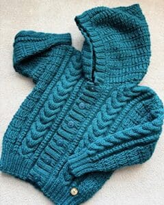 Girl's Teal Aran Style Hoodie to fit age 3-4 years