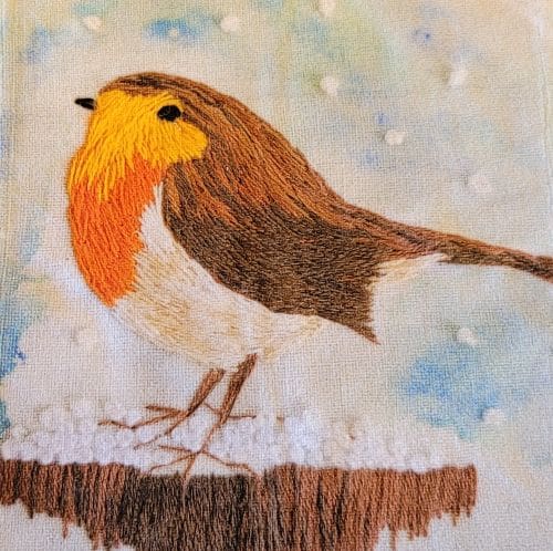 Christmas robin tea towel 40 x 60cm printed from original embroidery. - Image 3