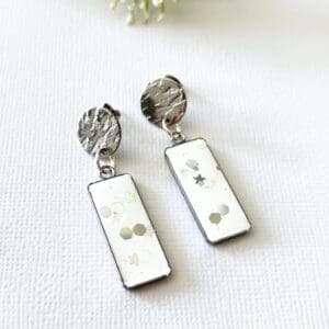 Silver Glitter Earrings, Metal Drop Earrings, Stainless Steel