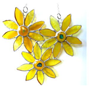 sunflower stained glass floral suncatcher spray bouquet yellow handmade