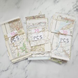 Map Scraps Bundles available as 10, 20 or 30 piece sets.