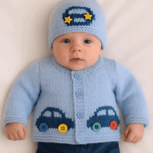 Knitting Pattern-Baby Car Cardigan and Hat, 0-18 months, DK