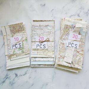 Map Scraps Bundles available as 10, 20 or 30 piece sets.