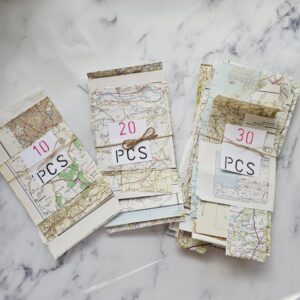 Map Scraps Bundles available as 10, 20 or 30 piece sets.